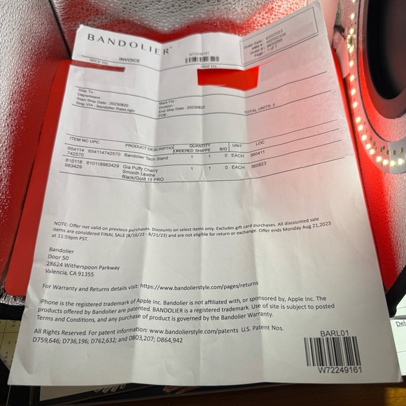 Bandolier Gia Cherry Crossbody for I Phone 13 Pro - Limited Edition - Picture 3 of 6